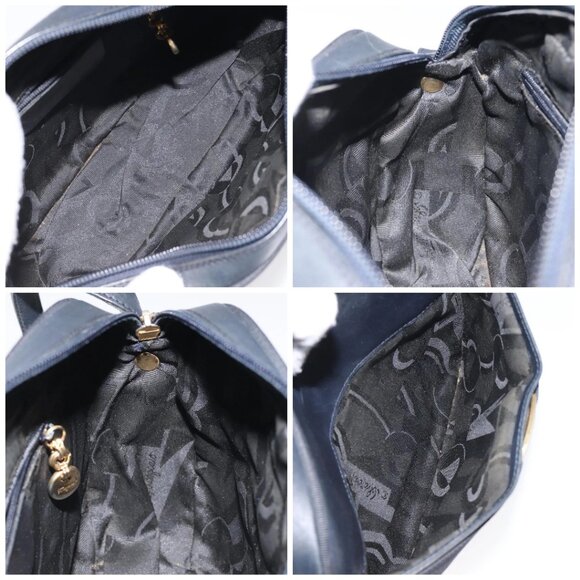 Salvatore Ferragamo Vala Shoulder Bag Leather Navy Gold Auth - Picture 16 of 16